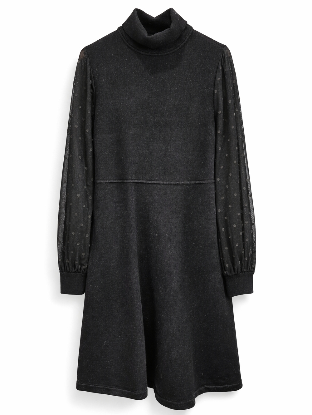 Black Turtleneck Long-Sleeve A-Line Dress Heavy Knit Size M